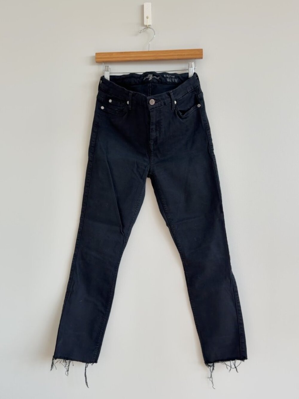 7 For All Mankind High Waist Skinny Jeans | Size 29 | Raw Hem Black